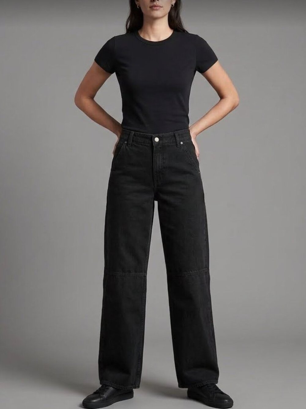 Gap Baggy Mid Rise Ultrasoft Black Denim Wide-Leg Jeans 31/12T - Picture 1 of 12